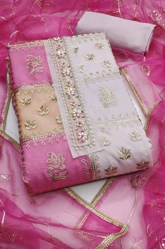 Women's multi unstitched thread sequence embroidery viscose organza dress material (msmfc11601b)