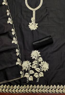 Women's black heavy thread embroidery cotton dress material 2