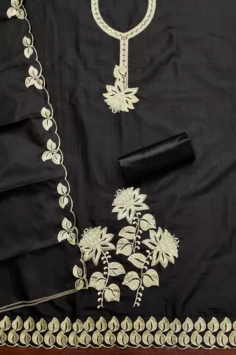 Women's black heavy thread embroidery cotton dress material