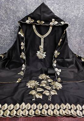 Women's black heavy thread embroidery cotton dress material 3