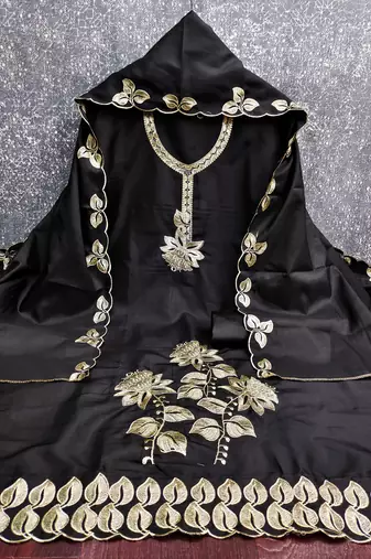 Women's black heavy thread embroidery cotton dress material