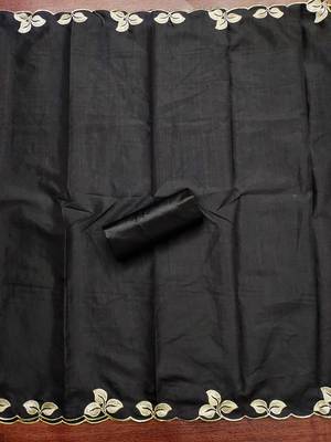 Women's black heavy thread embroidery cotton dress material 4