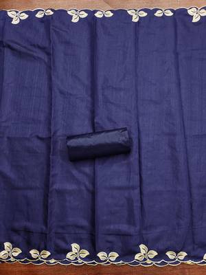 Women's blue heavy thread embroidery cotton dress material 4