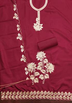 Women's maroon heavy thread embroidery cotton dress material 2