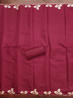 Women's maroon heavy thread embroidery cotton dress material 4