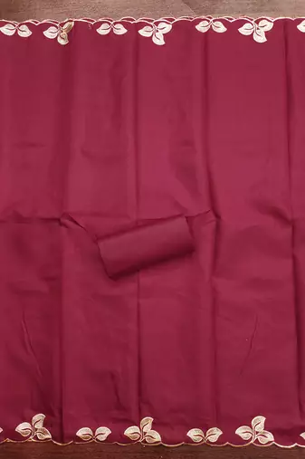 Women's maroon heavy thread embroidery cotton dress material
