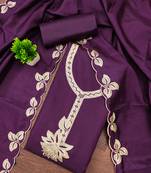 Women's purple heavy thread embroidery cotton dress material