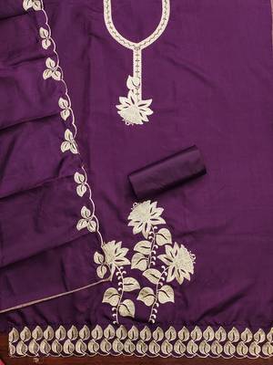 Women's purple heavy thread embroidery cotton dress material 2