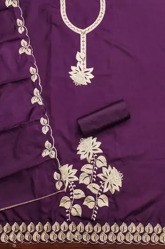 Women's purple heavy thread embroidery cotton dress material