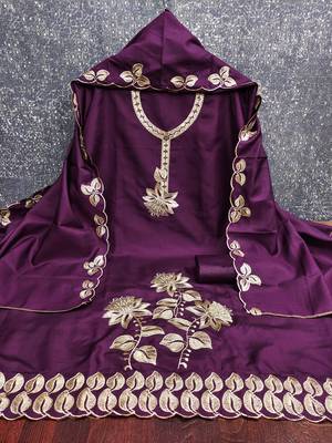 Women's purple heavy thread embroidery cotton dress material 3