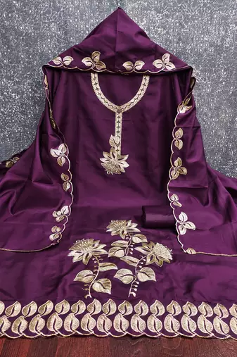Women's purple heavy thread embroidery cotton dress material