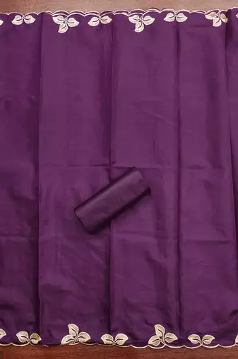 Women's purple heavy thread embroidery cotton dress material
