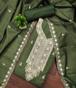 Women's green heavy thread embroidery cotton dress material