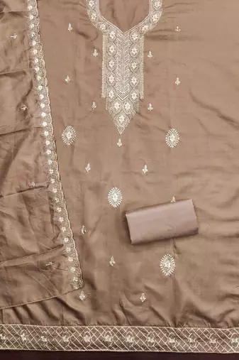 Women's grey heavy thread embroidery cotton dress material