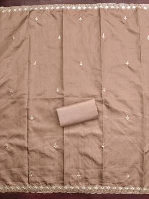 Women's grey heavy thread embroidery cotton dress material 4
