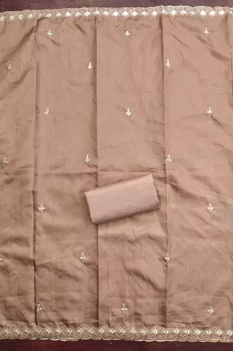 Women's grey heavy thread embroidery cotton dress material