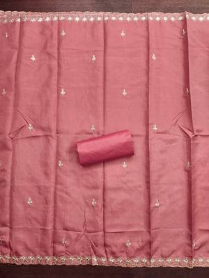 Women's pink heavy thread embroidery cotton dress material 4