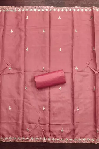 Women's pink heavy thread embroidery cotton dress material