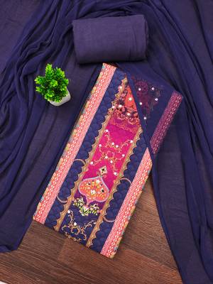 Women's multi designer print & mirror work rayon dress material 1