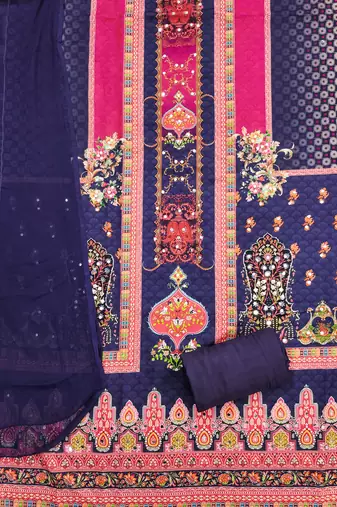 Women's multi designer print & mirror work rayon dress material