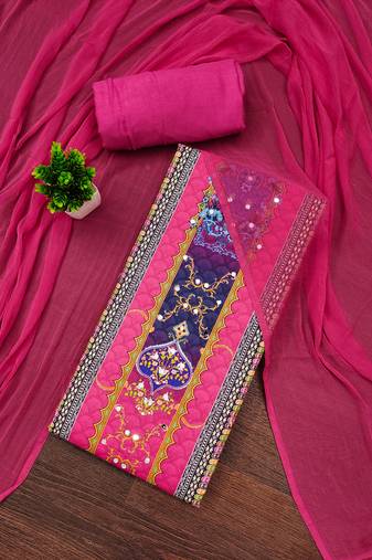 Women's multi unstitched designer print & mirror work rayon dress material (mt664pnk)