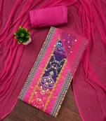 Women's multi unstitched designer print & mirror work rayon dress material (mt664pnk)