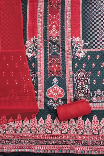 Women's multi designer print & mirror work rayon dress material