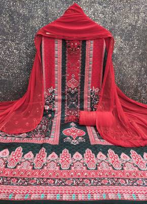 Women's multi designer print & mirror work rayon dress material 3