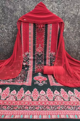 Women's multi designer print & mirror work rayon dress material