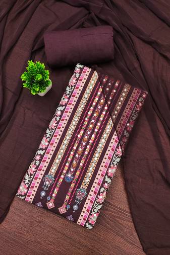 Women's multi unstitched designer print & mirror work rayon dress material (mt665bwn)