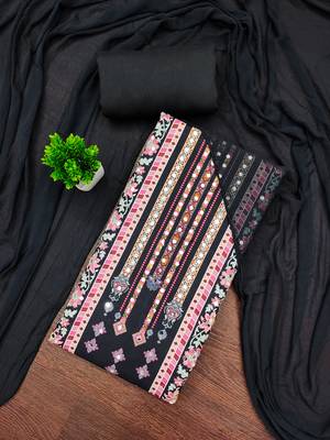 Women's multi designer print & mirror work rayon dress material 1
