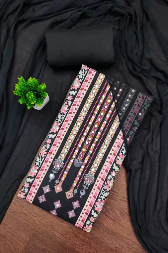 Women's multi unstitched designer print & mirror work rayon dress material (mt665grn)