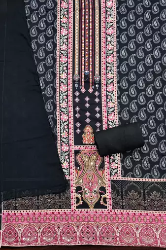 Women's multi designer print & mirror work rayon dress material