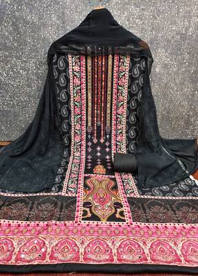 Women's multi designer print & mirror work rayon dress material 3