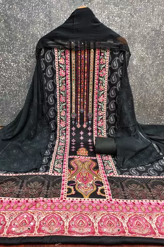 Women's multi designer print & mirror work rayon dress material