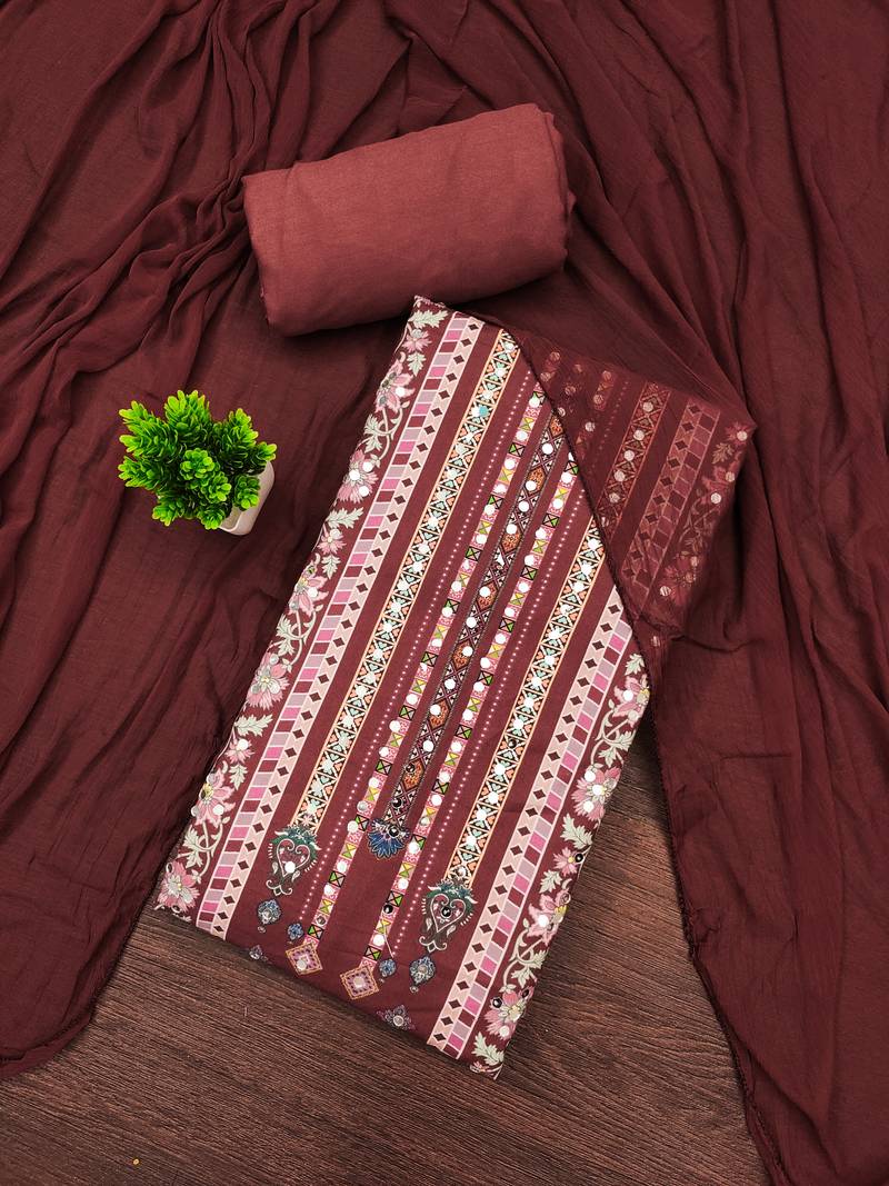 Women's multi unstitched designer print & mirror work rayon dress material (mt665rst)