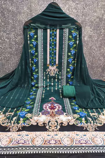 Women's multi designer print & mirror work rayon dress material