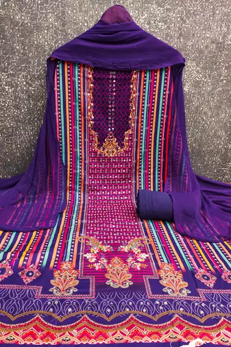 Women's multi designer print & mirror work rayon dress material