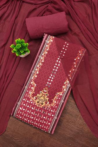 Women's multi unstitched designer print & mirror work rayon dress material (mt667mrn)