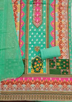 Women's multi designer print & mirror work rayon dress material 2