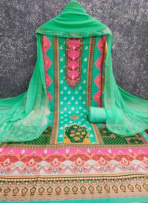 Women's multi designer print & mirror work rayon dress material 3
