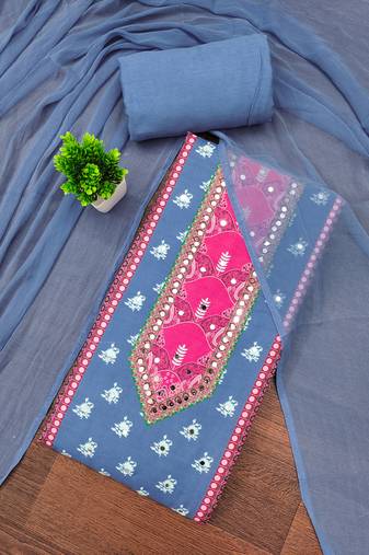 Women's multi unstitched designer print & mirror work rayon dress material (mt668gry)