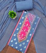 Women's multi designer print & mirror work rayon dress material