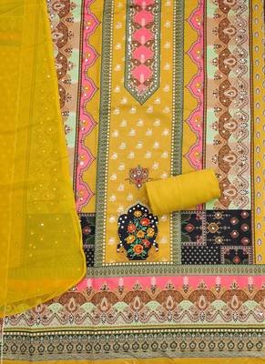 Women's multi designer print & mirror work rayon dress material 2