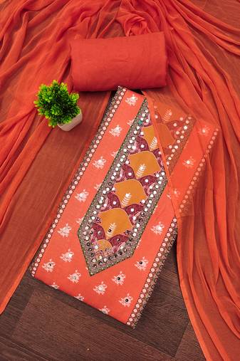 Women's multi unstitched designer print & mirror work rayon dress material (mt668rst)