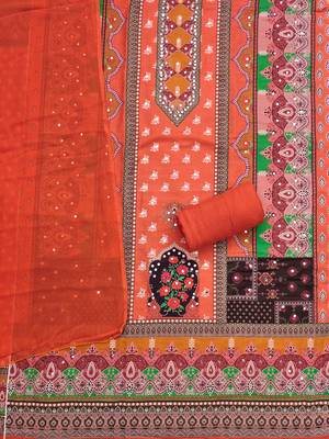 Women's multi designer print & mirror work rayon dress material 2