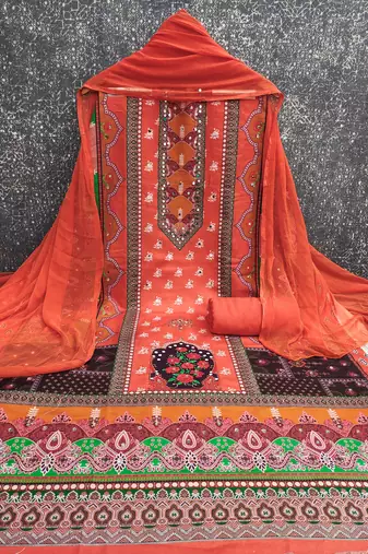 Women's multi designer print & mirror work rayon dress material