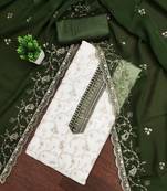 Women's white heavy zari embroidery georgette dress material