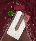 Women's white heavy zari embroidery georgette dress material