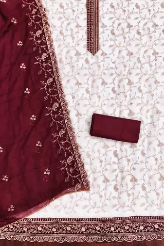 Women's white heavy zari embroidery georgette dress material